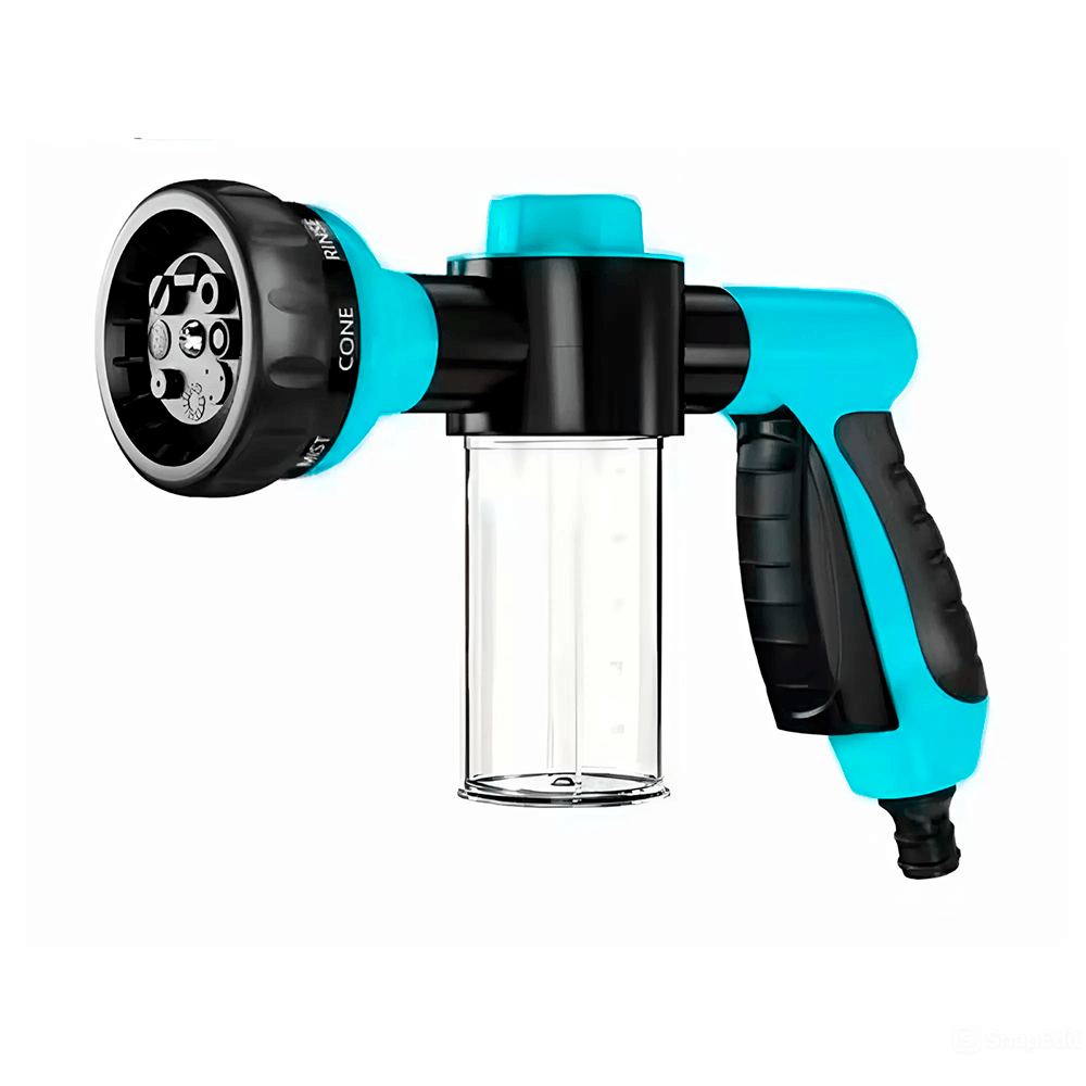 Pup Jet Washer - portable pet washing device with shampoo dispenser and water pressure control.