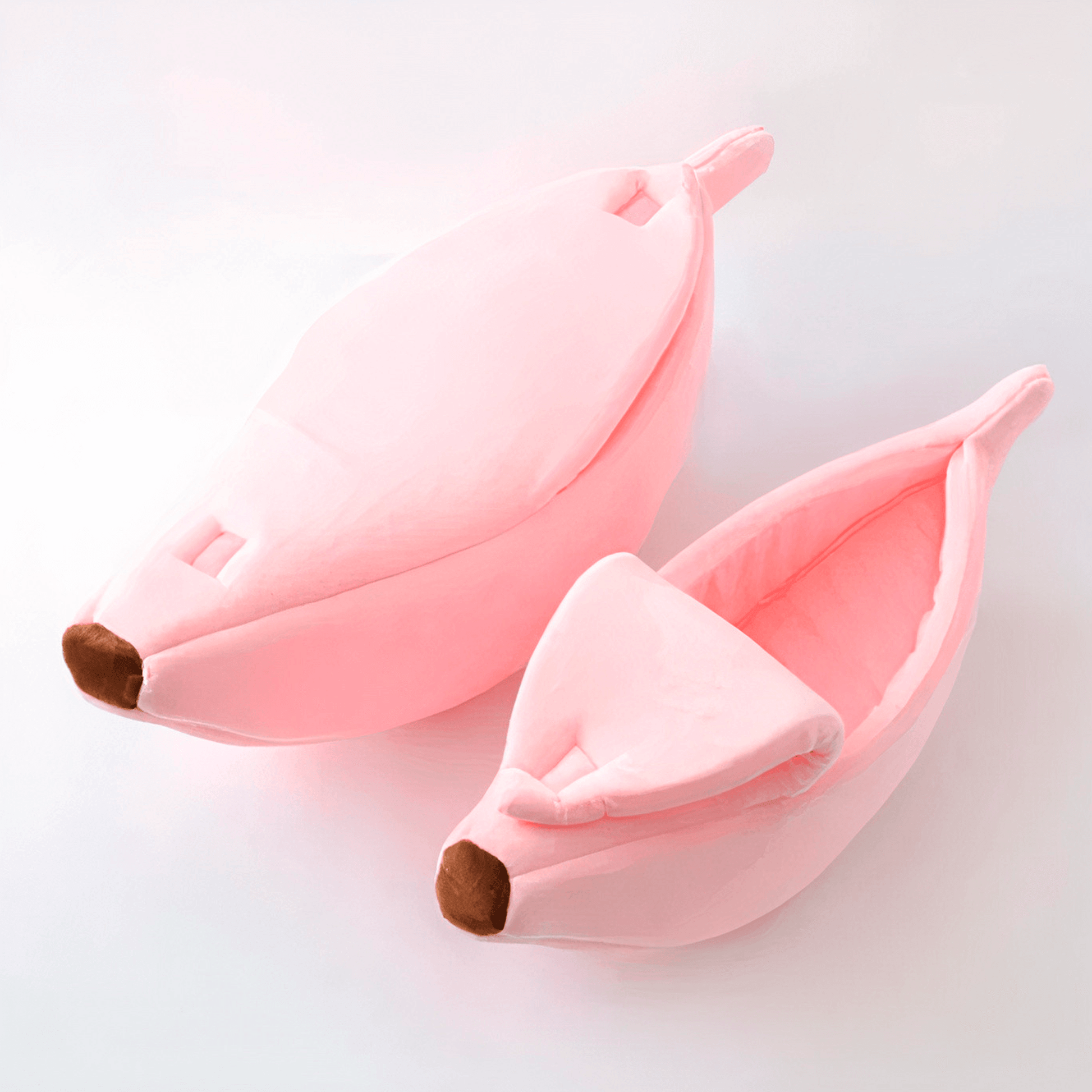 Top view of fluffy banana cat bed for indoor pets