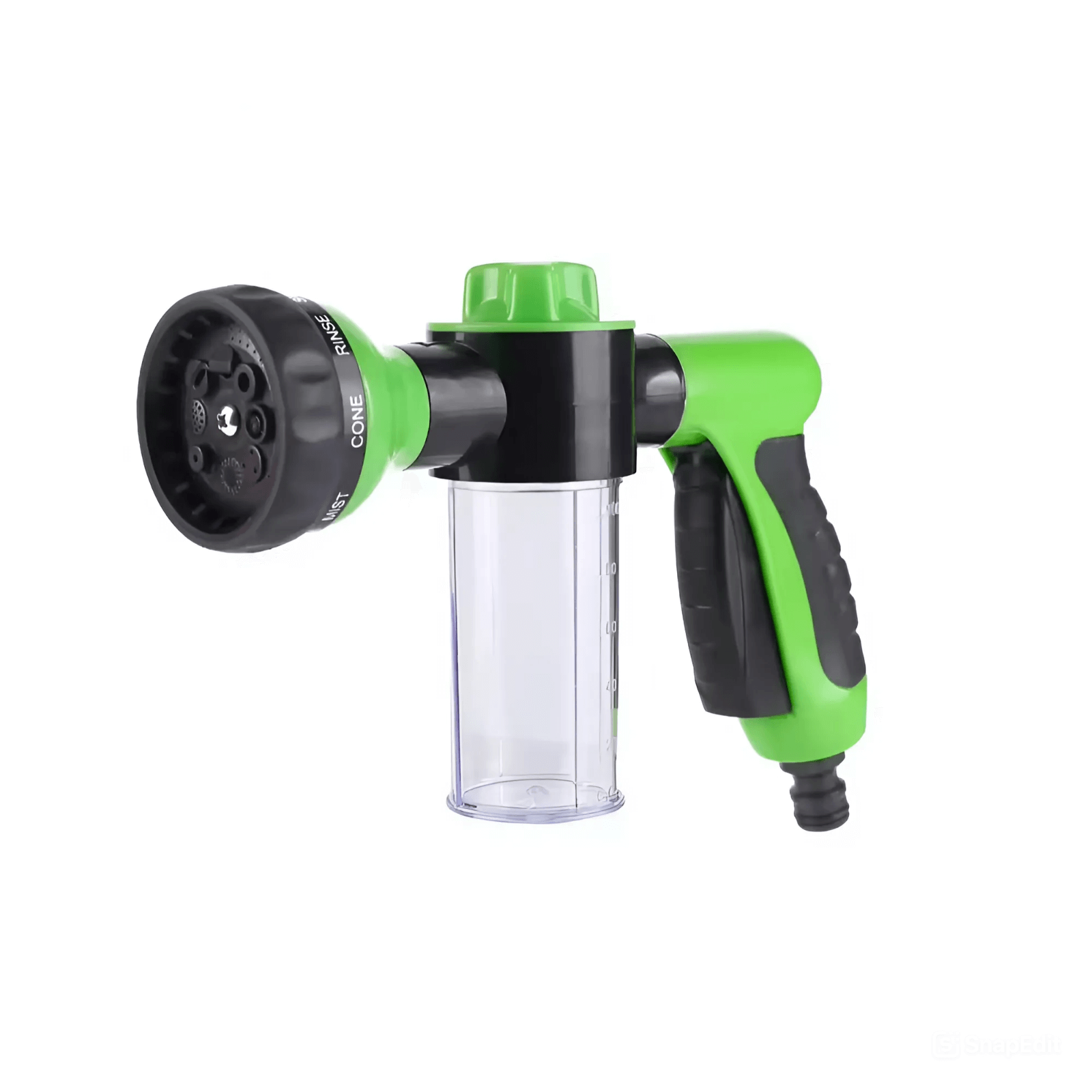 Portable pet washing device, Pup Jet Washer, with shampoo dispenser and water pressure control.